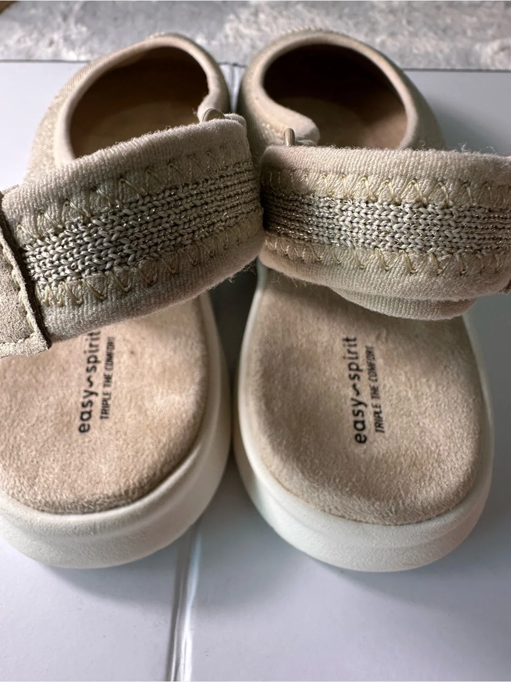 Easy Spirit Beige Knit Slingback Flats